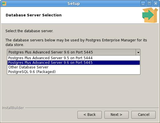 After selecting an installation option, click Next to continue. Figure 3.42 - The Database Server Selection dialog. Use the drop-down listbox on the Database Server Selection dialog (Figure 3.