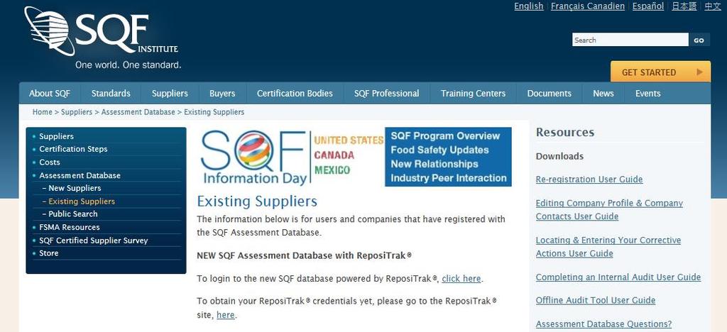 Logging in to ReposiTrak The first step in reregistering your facility for you next audit is to log into the ReposiTrak SQF Assessment