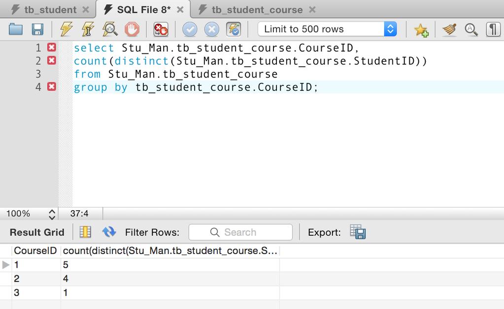 select Stu_Man.tb_student_course.CourseID, count(distinct(stu_man.tb_student_course.studentid)) from Stu_Man.