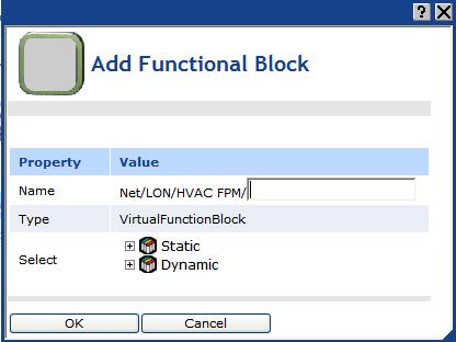 7. The Add Functional Block dialog opens. 8. In the Name property, enter a name for the functional block that summarizes the functionality of the FPM. 9.