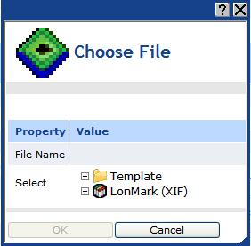 c. Expand either the LonMark (XIF) folder, expand the subfolders containing the XIF file to be loaded onto the SmartServer, and then click the XIF file. d.