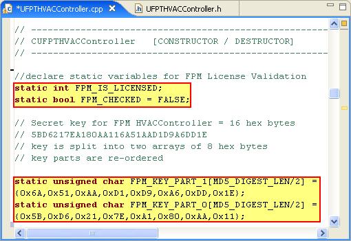 2. Insert code similar to the following somewhere after the FPM constructor: // flag defining whether FPM license has been validated static int FPM_IS_LICENSED; // initialized at run-time // flag