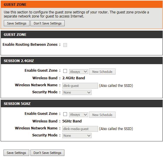 Guest Zone The Guest Zone feature will allow you to create temporary zones that can be used by guests to access the Internet. These zones will be separate from your main wireless network.
