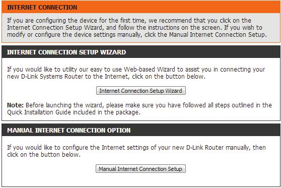 Click Manual Internet Connection Setup to configure your connection manually and continue to the next page.