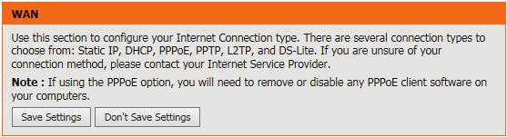 Internet (Manual) On this page the user can configure the Internet Connection settings manually.