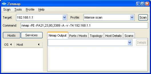 Accept the default Nmap command entered for you in the Command window and use the Intense scan profile.