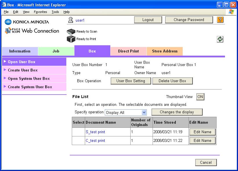 User Operations 3 4 Select the desired operation from the pull-down menu and click