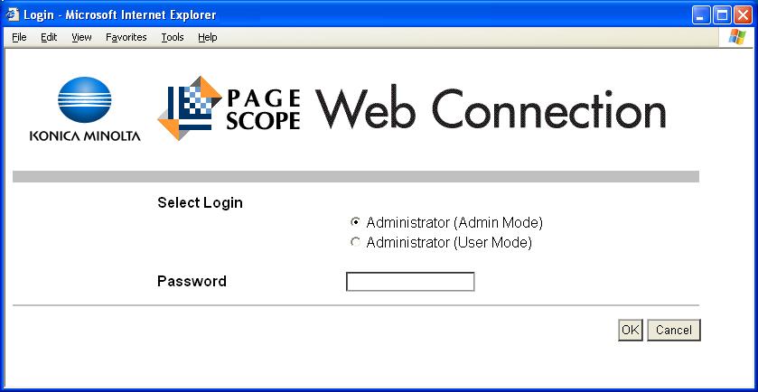 <From PageScope Web Connection> 1 Start the Web browser. Enter the IP address of the machine in the address bar. 3 Press the [Enter] key to start PageScope Web Connection.