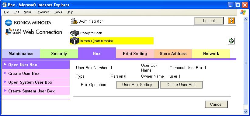 1 Start PageScope Web Connection and access the Admin Mode.