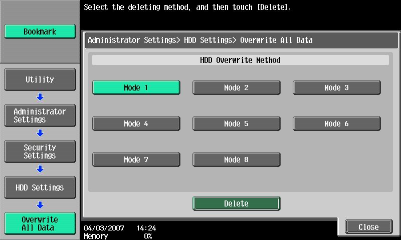 <Setting can be made only from the control panel> 0 For the procedure to call the HDD Settings menu to the display, see steps 1 and of "Setting the HDD Lock Password" on page -58.