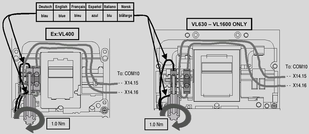 VL250) or in the left pocket (from VL400) and connected with the COM10.