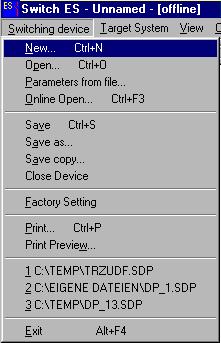 Switch ES Menu Structure Fig. 5-6 These screenshots show how the Switch ES Power menus are structured. Under "Switching device", you can save or print parameters, for example.
