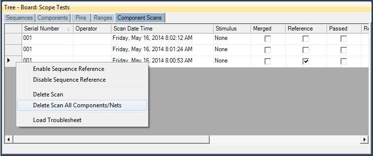 Component Scans Information Selecting the Component Scans tab in the Tree Pane will display all of the scans performed on the selected component in a table format.