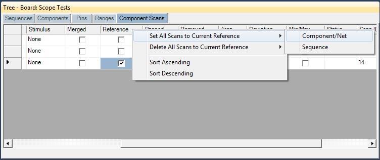 Right clicking on the Row bar of the Component Scans pane displays an additional menu for performing specific tasks such as deleting a scan for the selected components or all components.