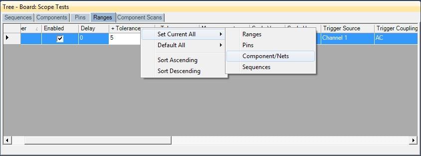 Right clicking on the Column bar of the Component Scans pane displays an additional menu for performing specific tasks such as sorting or globally updating items.