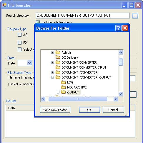 By default, output file folder path is populated in the search directory.