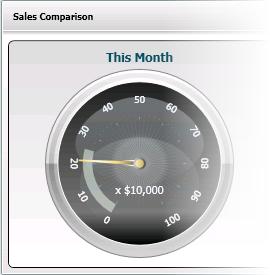 Figure 20: Sample gauge on the Sales Comparison mini-view Top Sales by Product Type This view is only available if Inventory is installed and Sales is integrated to Inventory.