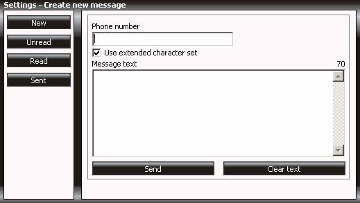 5. Also you can read incoming and sent short SMS messages. 7.5 Changing security settings To set ModemCOM/G10 modem parameters or to change them, click Settings in the main Modem Control Tool window.