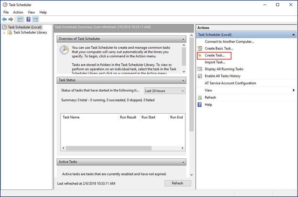 Create a Task in Windows Task Scheduler Create a Task in Windows Task Scheduler Next, you will need to create a task in the Windows Task Scheduler that will cause the Execution Manager Agent to run