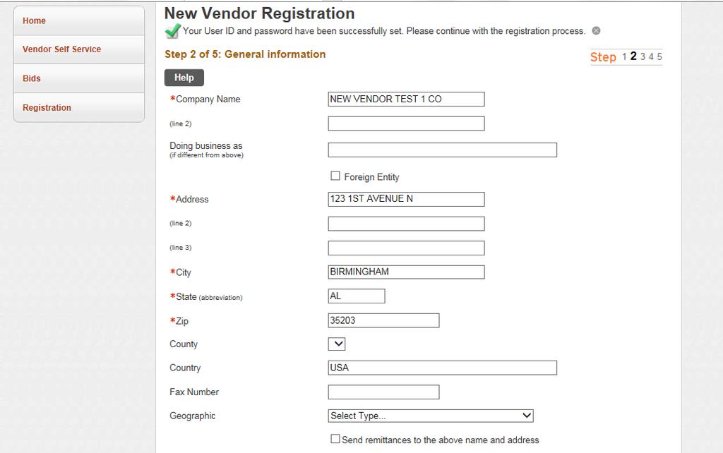 b. For EXISTING VENDORS ONLY, refer to the letter you received. Locate your vendor id and enter, followed by your FID/SSN (enter without any dashes). Click Continue at the bottom of the page.