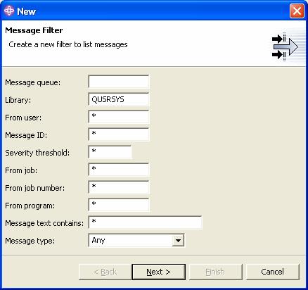 Defining Message Queue Filters In addition to its monitoring component, the iseries Messages plug-in installs an iseries Messages subsystem within RSE, which allows you to define filters for the