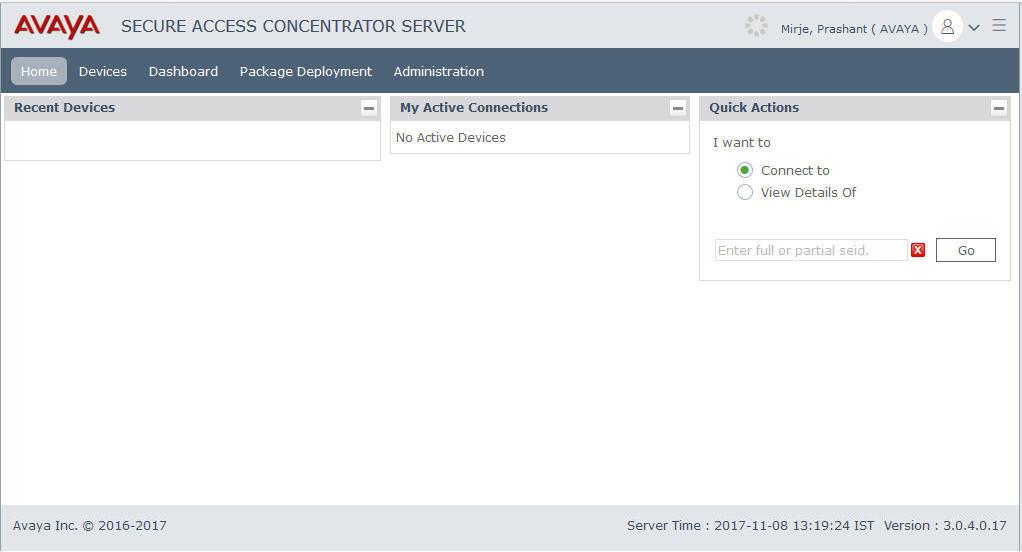 Interface of SAL Hosted Concentrator Administrator UI The Administrator user account has an additional Administration tab