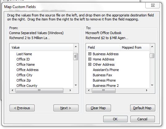 Office Address, City, Zip (left) to Business Street, City, Postal Code (right) To reveal Business Street, City and Postal Code (Zip) in Outlook, scroll