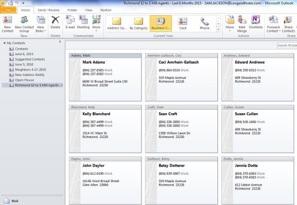View all Transferred Contacts in the Main Outlook Contacts