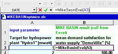 MIKE BASIN 3.11 Closing a MIKE BASIN Project On closing MIKE BASIN within ArcView, all information about the project can be stored on the disk, just like any other ArcView project. 3.12 Link to Excel / Optimization After a regular simulation has run, the MIKE BASIN computational engine can also be accessed directly from Microsoft Excel.
