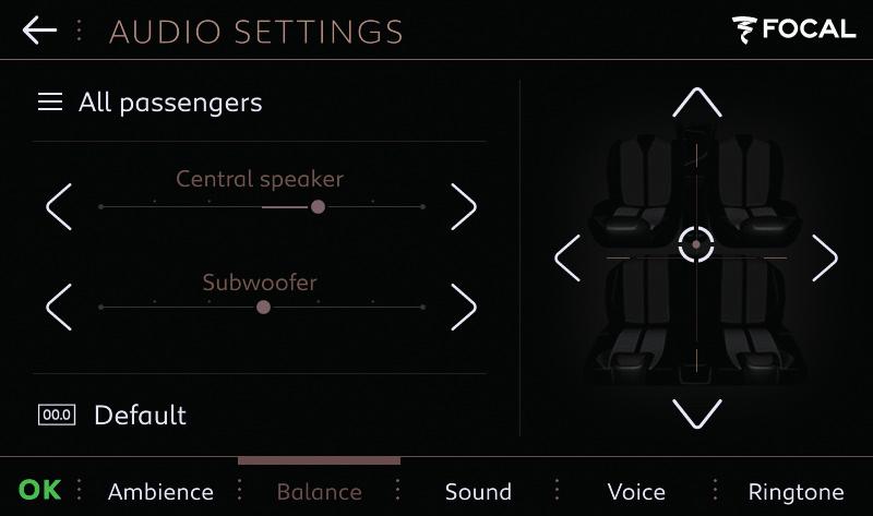power of the central speaker driver using the slider on the Balance screen, by moving it one or