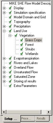 MIKE SHE 3.23.3 Define vegetation types for each vegetation area Each of the 4 different vegetation areas in the vegetation map appears as a sub-item in the data tree.