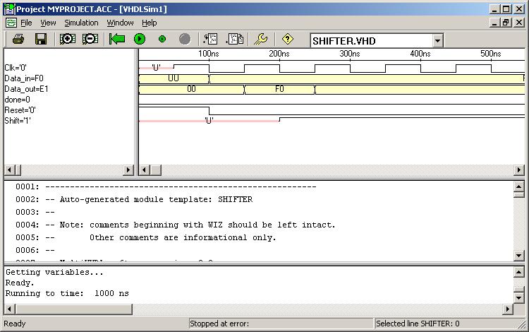 VHDL Simulation 2.5.8 Transcript Dialog During compilation and linking, status and error messages are written to the Transcript dialog box.
