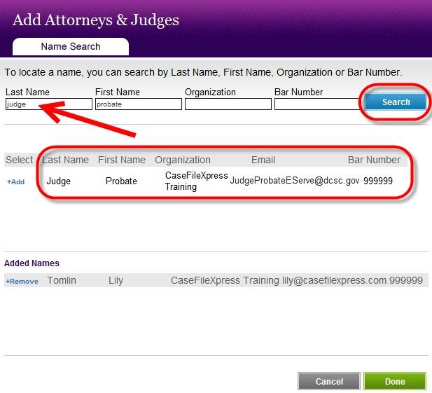 4) Create the Service List a. To add the Judge, counsel, and parties registered for eservice to the case, click on the link Add Attorneys & Judge. b.