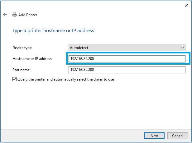 5. In Hostname or IP address field, enter printer s IP address