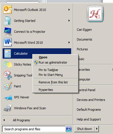 Pin Software Programs to Task Bar Move mouse over program in the Start