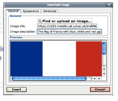 This will put the image directly into the Moodle Editor, and allow you to finish, or