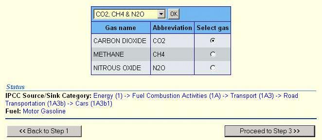 CO2, CH4 & N2O is displayed by default. (The complete list of gases can also be found in Appendix C of this manual.) There is a radio button located in the last column of each row of the list.