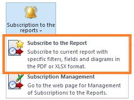 Adding a new subscription Click on Subscribe to the report option: A dialog window will open where you can set up all the parameters for the subscription to the current report.
