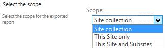 1. Select the scope Select the scope for the report Site collection, This Site only or This site and Subsites: Note: Some reports