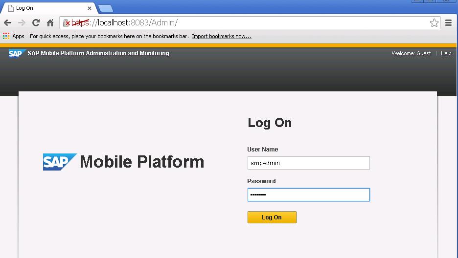 4. Login to the Cockpit using smpadmin user and password, by