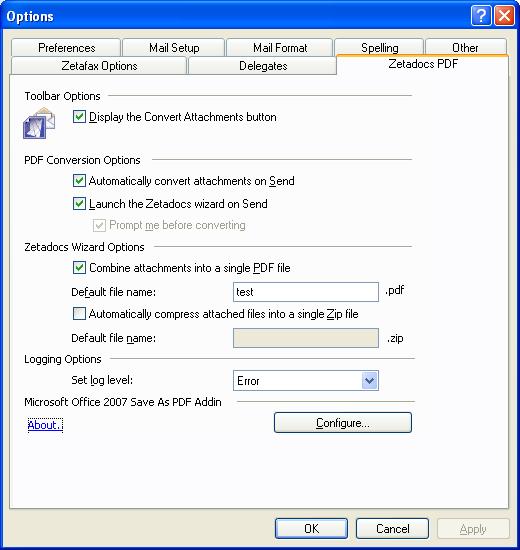 Administrator 29 Configuring the Outlook add-in The Zetadocs PDF Outlook add-in is installed as part of the main Zetadocs Installation process. Configuration 1. Start Microsoft Outlook.