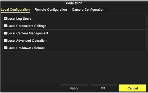 Local Configuration options: Local Log Search: Searching and viewing logs and system information of NVR.