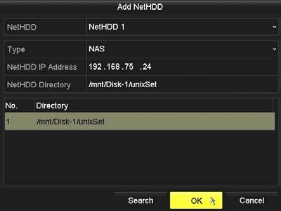 Select the NAS disk directory from the list shown, or manually enter the directory in