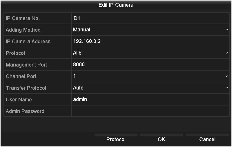You must create the custom protocol before you configure the camera to use it. To create a Custom protocol: 1. Open the Edit IP Camera menu for the camera by clicking the icon in the Edit column.