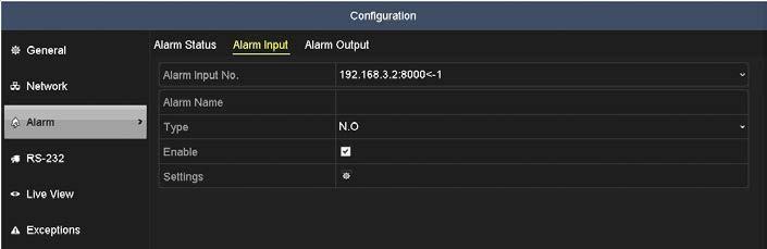 SECTION 2: INITIAL NVR SETUP 2. Open the Alarm Input No. drop down list and select the alarm input you want to configure.