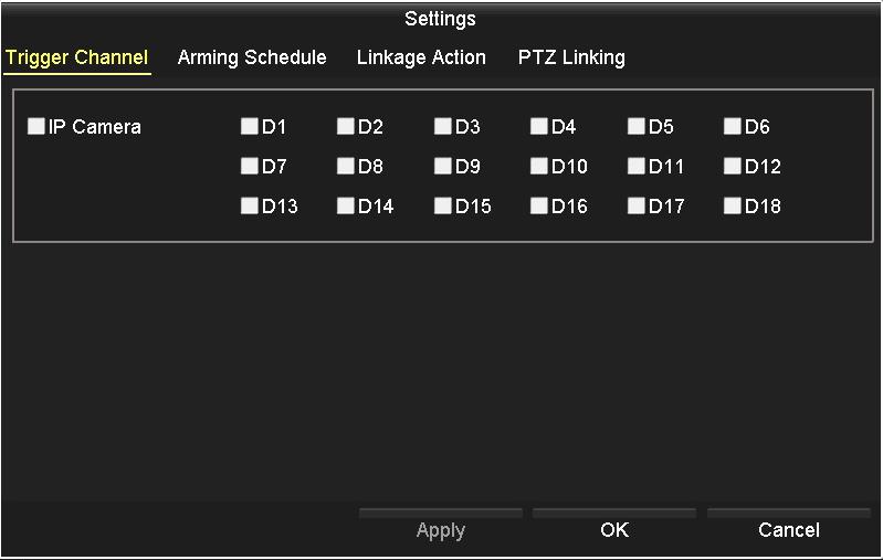 SECTION 2: INITIAL NVR SETUP 7. Click Apply to save the settings. 8. Click the Arming Schedule tab.