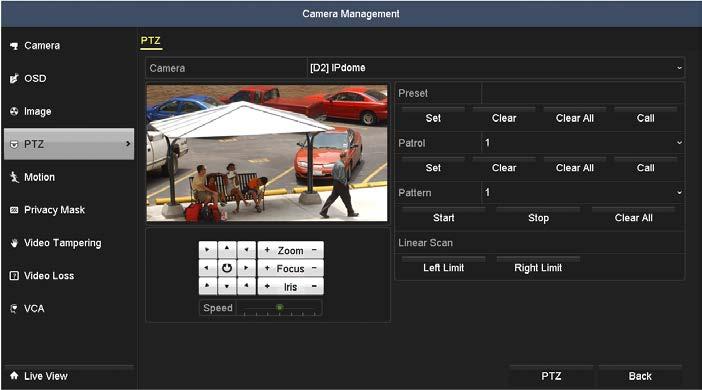 SECTION 5: PTZ CONTROLS 2. Choose the camera for PTZ setting in the Camera drop down list. 3. Enter the parameters of the PTZ camera.