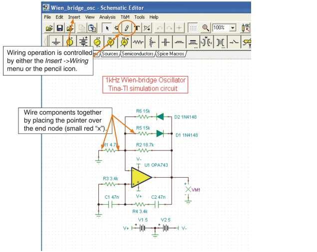 Figure 4. Wired Components Analysis When the circuit schematic entry is complete, the circuit is nearly ready for simulation. The analysis process begins by selecting the Analysis menu.