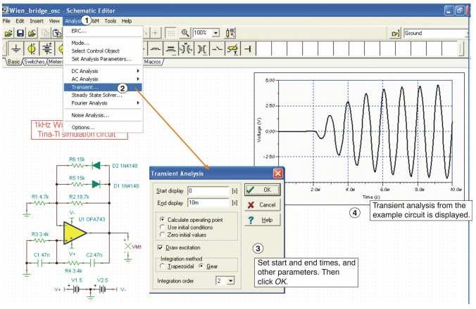 Figure 6. Transient Analysis Capabilities Testing and Measurements The TINA-TI software generates post-simulation results in tables and plots, depending on the type of analysis performed.