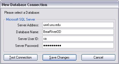 Example database connection information for an ODM database on the local machine using SQL Server Standard or Enterprise installed as the Default instance: Example database connection information